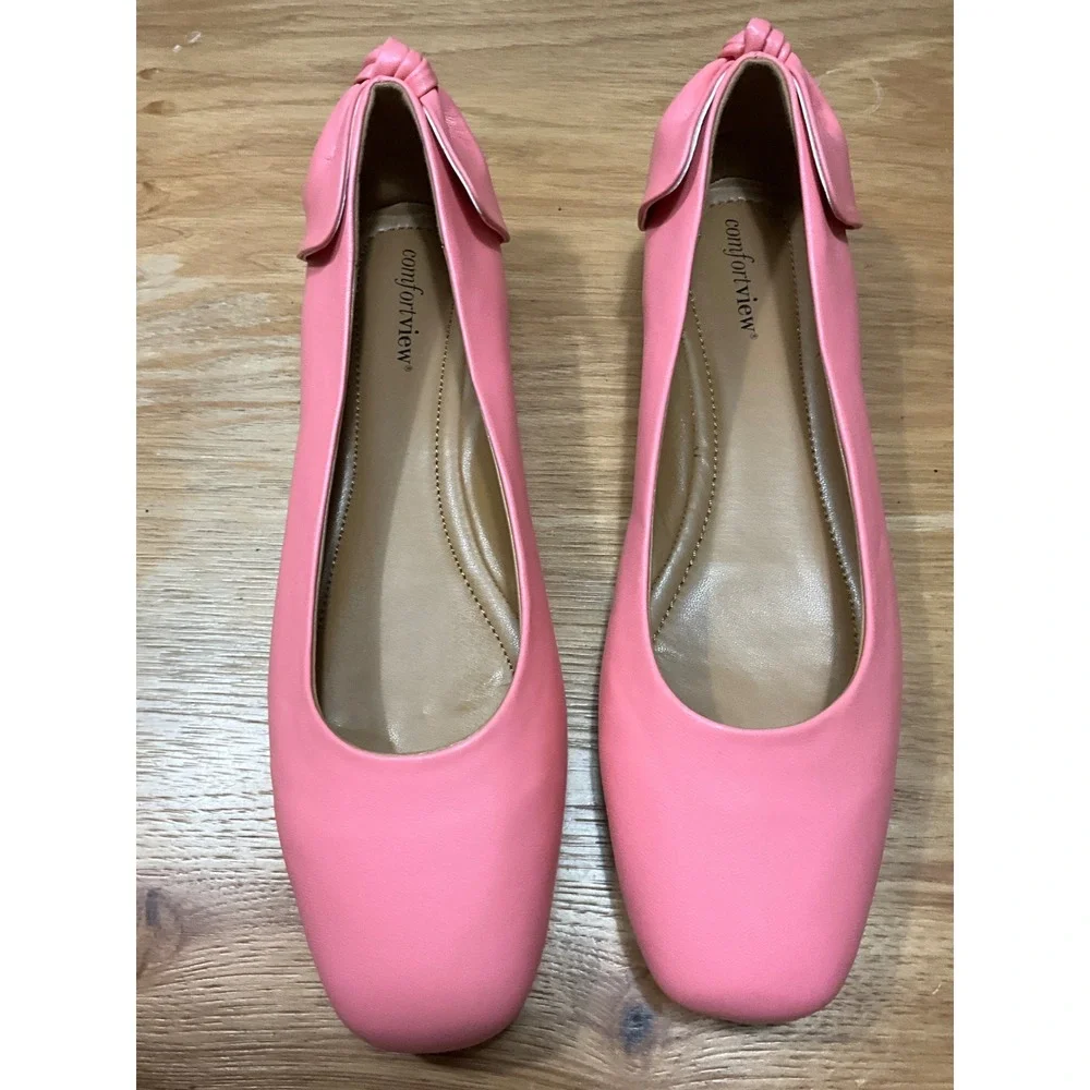 Comfortview Delia Pink Ballet Flats Knotted Heel Bow Shoes 11M 11492